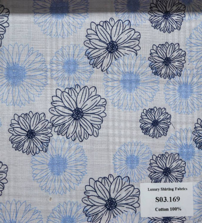 S03.169 Kevinlli S3 - Sơmi 100% Cotton - Xanh Dương Hoa Văn